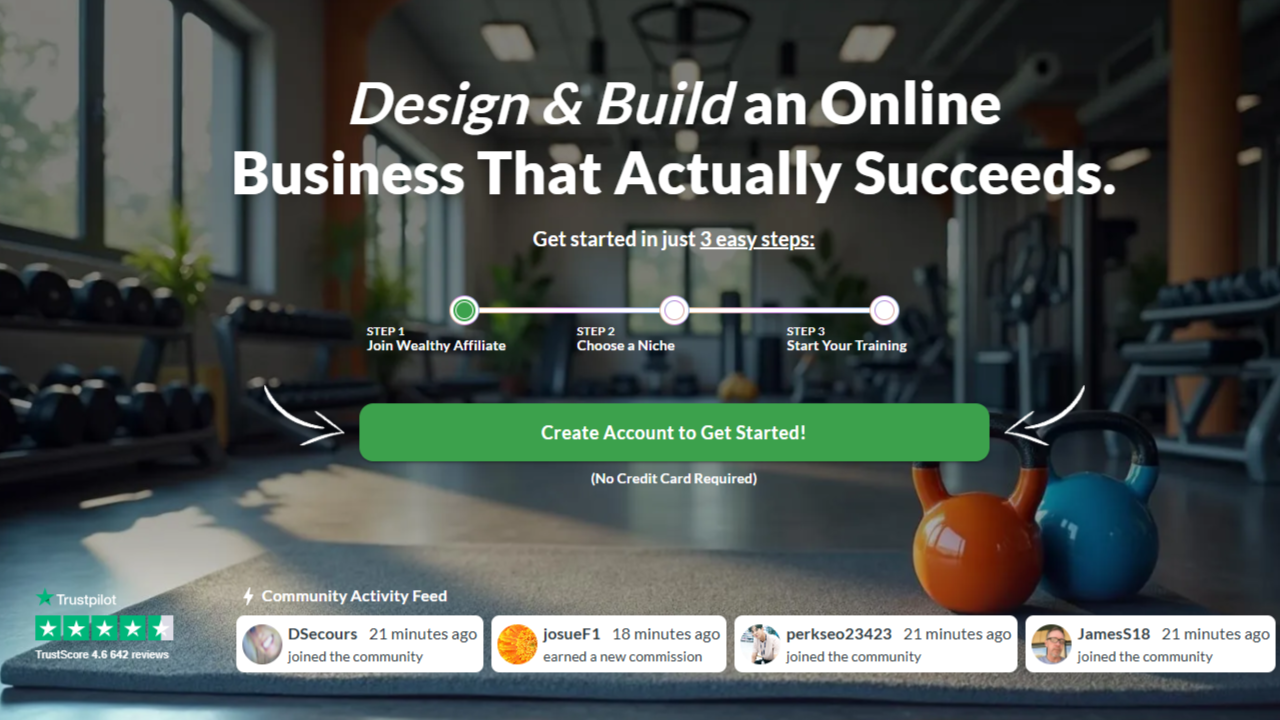 Wealthy Affiliate Getting Started Page with Business Idea Niche Search for Beginners