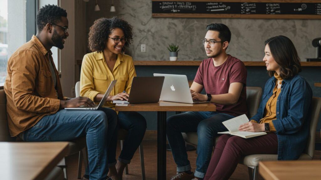 Wealthy Affiliate Review Community Members in a Coffee Shop - Join Wealthy Affiliate